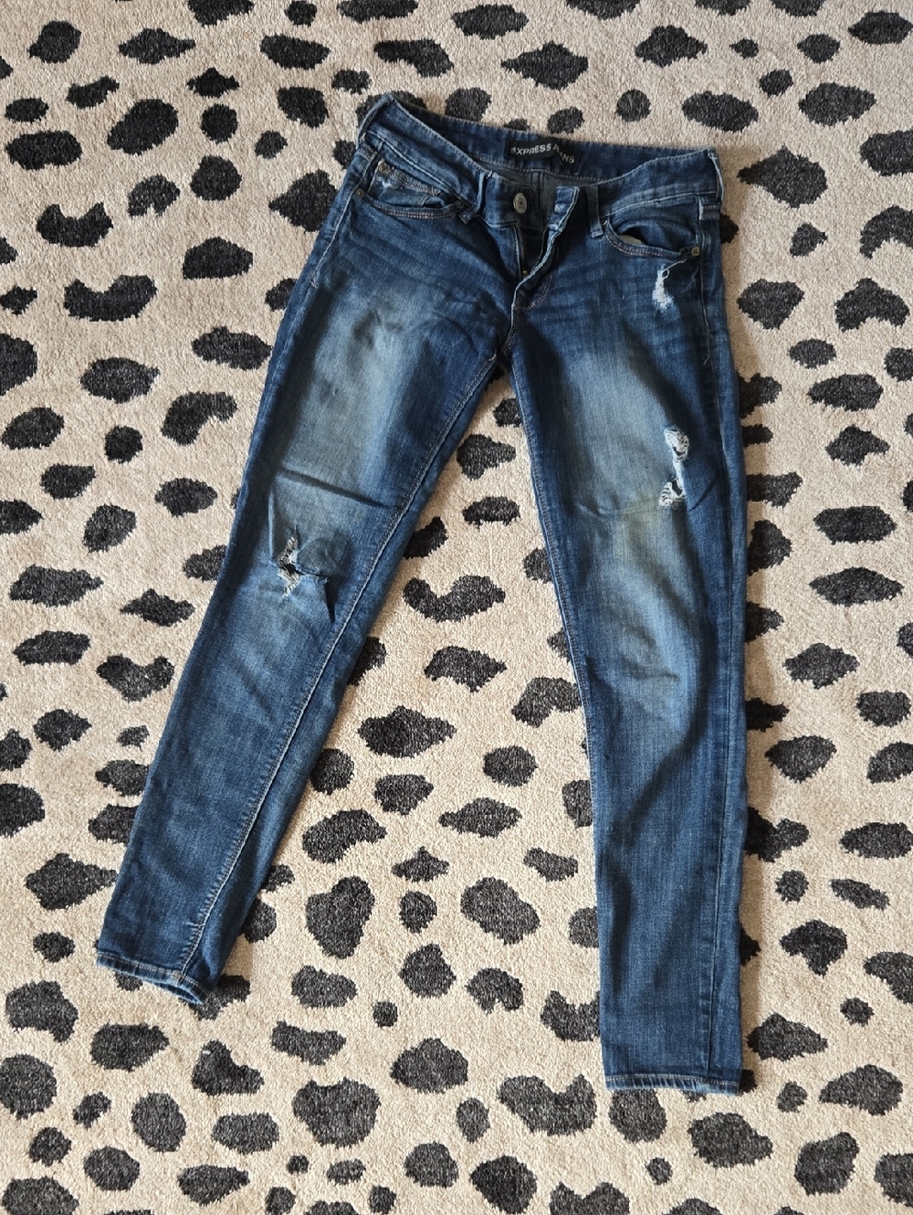 Express Women's Mid-Rise Distressed Skinny Jeans - Dark Blue